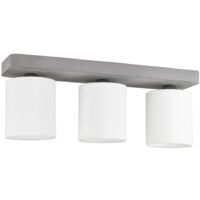 Plafonnier en Béton Gris Abat jours Blanc Cylindrique 3 Tête alignées GREAT