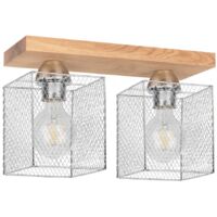 Plafonnier en Chêne huilé Design Cage Lumineuse 2 Têtes NORMAN WOOD