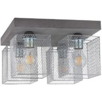 Plafonnier en Béton Gris Abat jours Cage métal Plaque carrée 4 Tête GITTAN