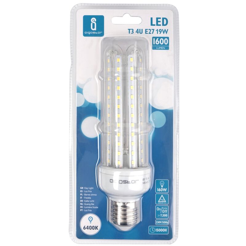 Lampadina Led E27 a tubo a U 19W Bianco freddo 6400K Aigostar