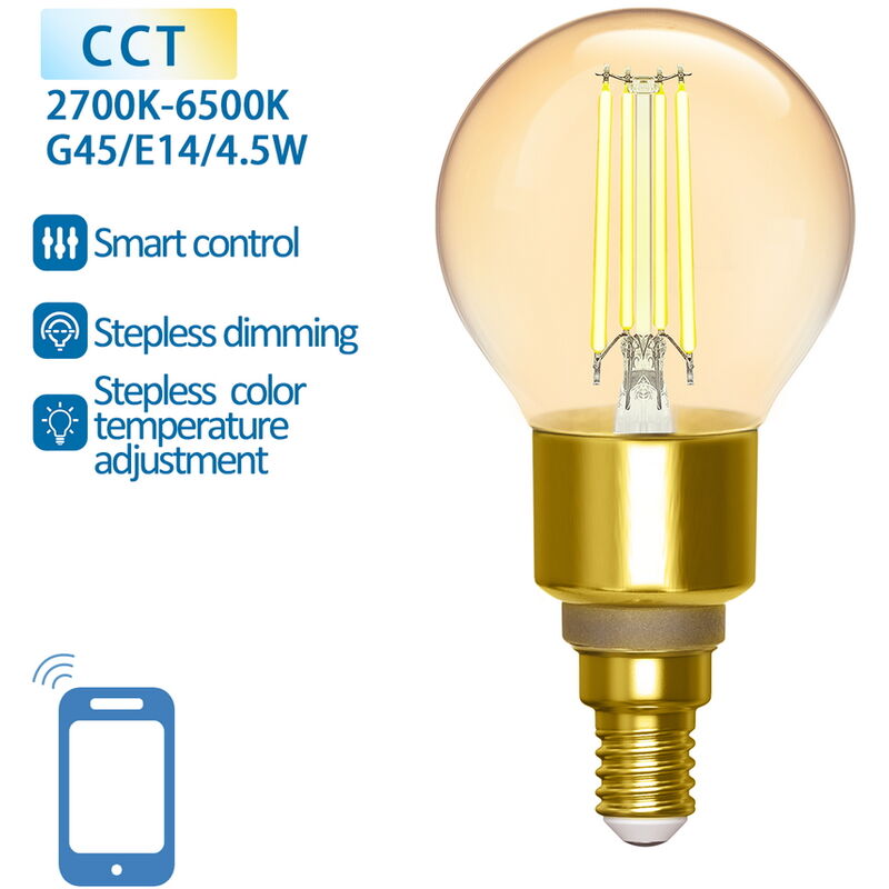 Lampadina Led Vintage a Filamento Smart G45 E14 4,5W WiFi CCT luce  regolabile e dimmerabile Aigostar