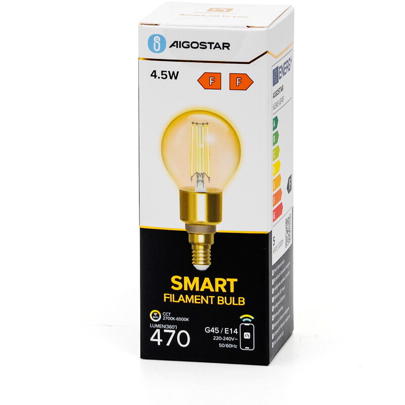 Lampadina Led Vintage a Filamento Smart G45 E14 4,5W WiFi CCT luce  regolabile e dimmerabile Aigostar