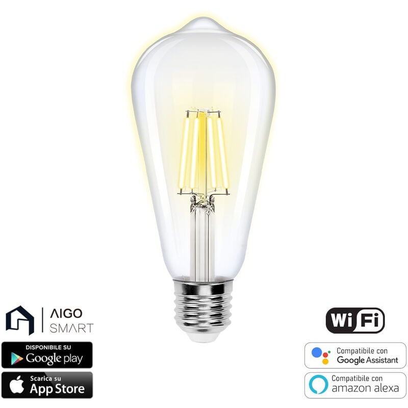 Lampadina LED intelligente 6W E27 Luce RGB + Bianco Caldo, compatibile con  Alexa e Google Home