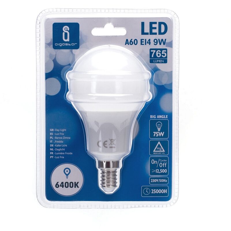 Lampadina Led E27 A60 a bulbo 9W Bianco freddo 6400K Aigostar