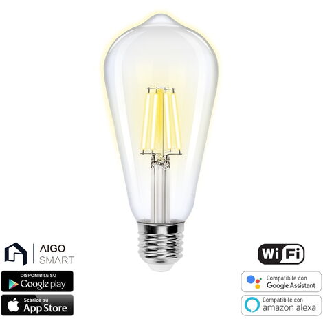 Lampadina Led a Filamento Smart ST64 E27 6W WiFi CCT luce regolabile e  dimmerabile Aigostar