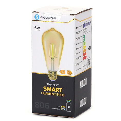 Lampadina Led Vintage a Filamento Smart ST64 E27 6W WiFi CCT luce  regolabile e dimmerabile Aigostar