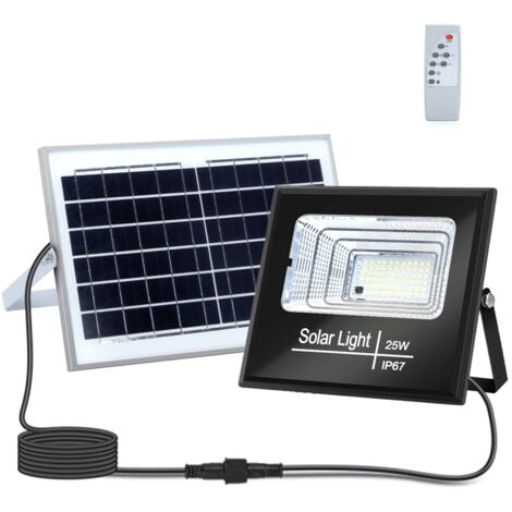 Faro Led 25W Nero con pannello solare IP67 Bianco freddo 6500K Dimmerabile con telecomando e crepuscolare Aigostar