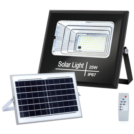 Faro Led 25W Nero con pannello solare IP67 Bianco freddo 6500K Dimmerabile con telecomando e crepuscolare Aigostar
