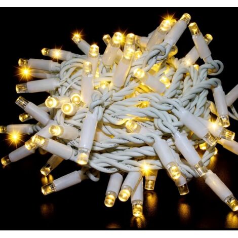 CATENA LUMINOSA PROFESSIONALE CIELO STELLATO 100 LED CAVO BIANCO 10M PROLUNGABILE - LUCE CALDA FISSA E CALDA FLASH INTERMITTENTE PER ESTERNI E INTERNI