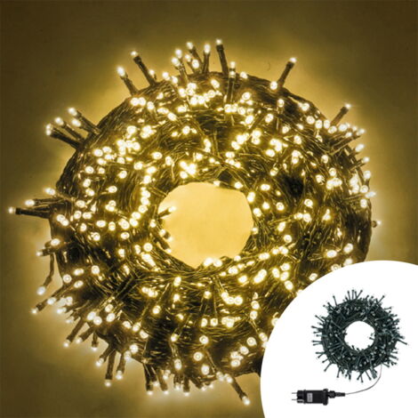 Catena di luci 11 metri da 360 Led Full Flash Bianco Caldo con cavo verde e autospegnimento Wisdom (1/5)