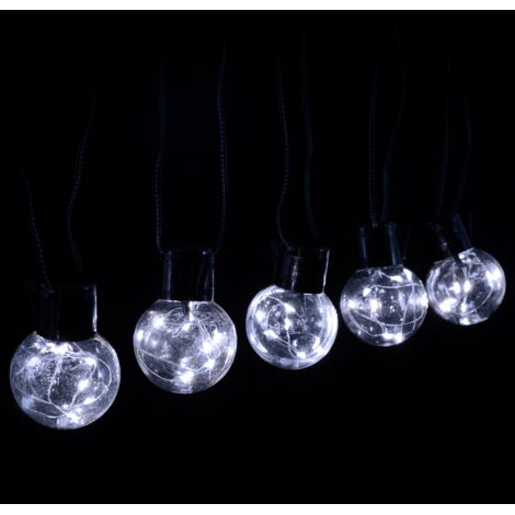 Catena luminosa 160 Led decorativa a energia solare 10 metri 20 lampadine a sfera trasparenti Bianco freddo Aigostar (1/5)