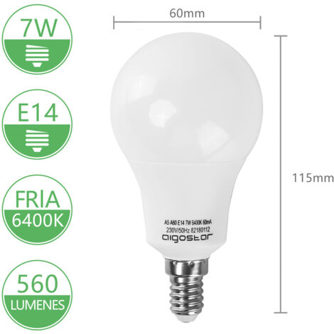 Lampadina Led E14 A60 a bulbo 7W Bianco freddo 6400K Aigostar