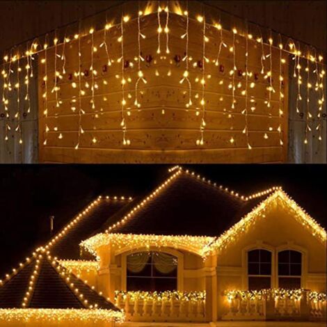 Tenda luminosa natale con 380 LED da 10mt prolungabile a luce calda fissa con flash bianchi intermittente per balcone facciate (1/4)