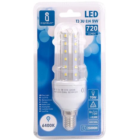 Lampadina Led E14 a tubo a U 9W Bianco freddo 6400K Aigostar