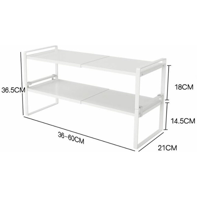 Mensola Alta E Stretta Per Davanzale Cucina - Organizer Impilabile In Metallo, Regolabile In Lunghezza 35-50 Cm, Larghezza 14 Cm, Altezza 19 Cm, Bianco