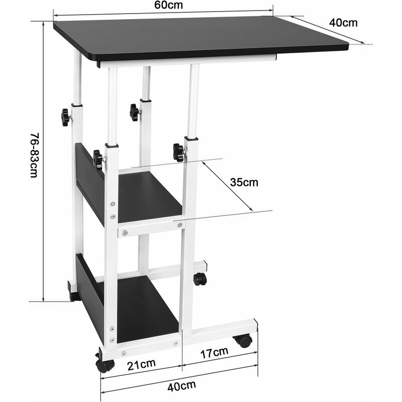 Haloyo Regolabile Tavolino Letto Divano Ruote,60 x 40 x 76-86.5 cm,nero