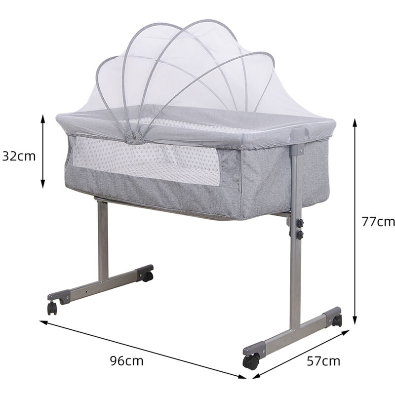 Culla pieghevole da viaggio Haloyo®,Culla sleeping Inclinazione,0-6 mesi,96  x 57 x 77 cm,grigio chiaro