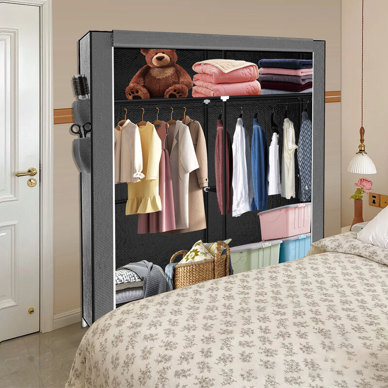 Armadio Pieghevole In Tessuto Grigio 74x50x172 Cm - Con Copertura Antipolvere, Salvaspazio - Foto 5