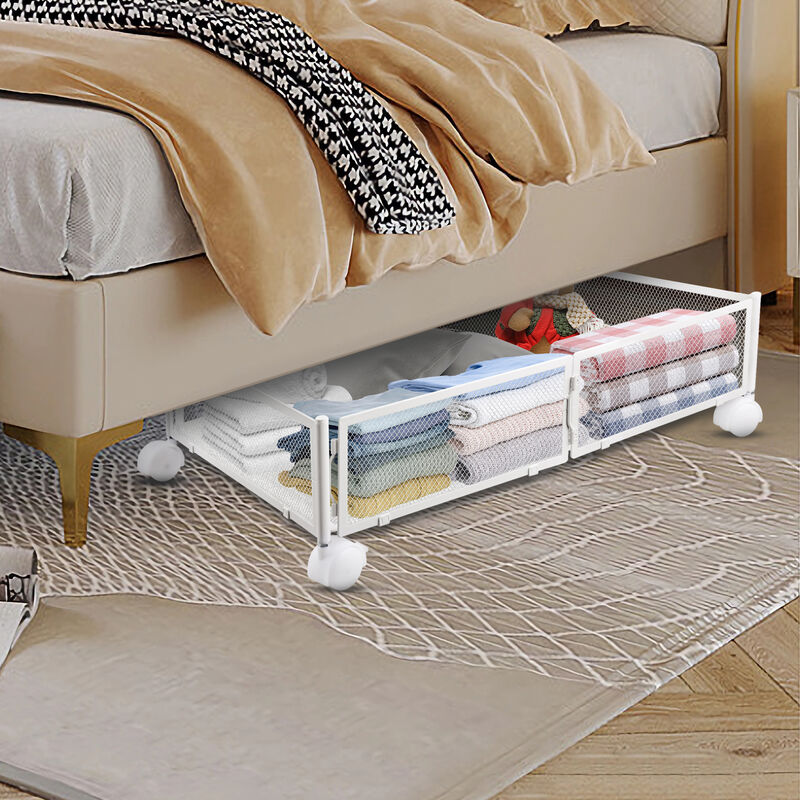 Confezione Da 2 Contenitori Sotto Il Letto Con Ruote – 50L Ciascuno, Con Coperchio Trasparente E Manici, Organizer Per Vestiti, Coperte E Scarpe - 4