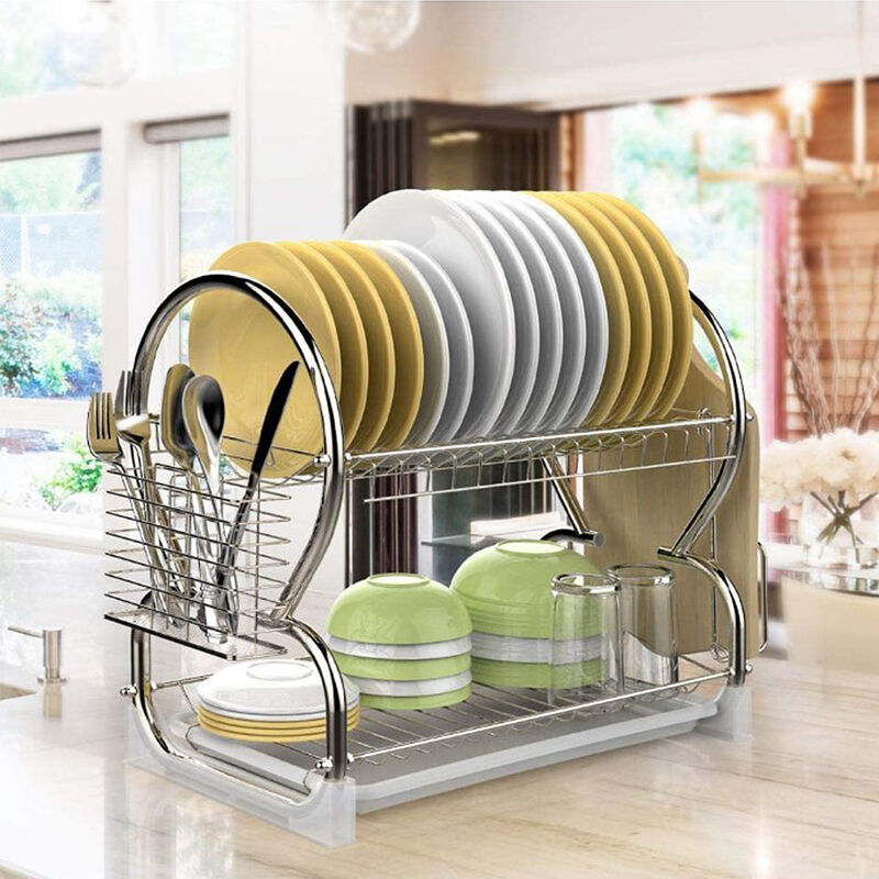 SAYZH Scolapiatti Espandibile In Acciaio Inox – 33,5-50 Cm, Con Porta Utensili E Porta Tazze, Nero, Per Cucina