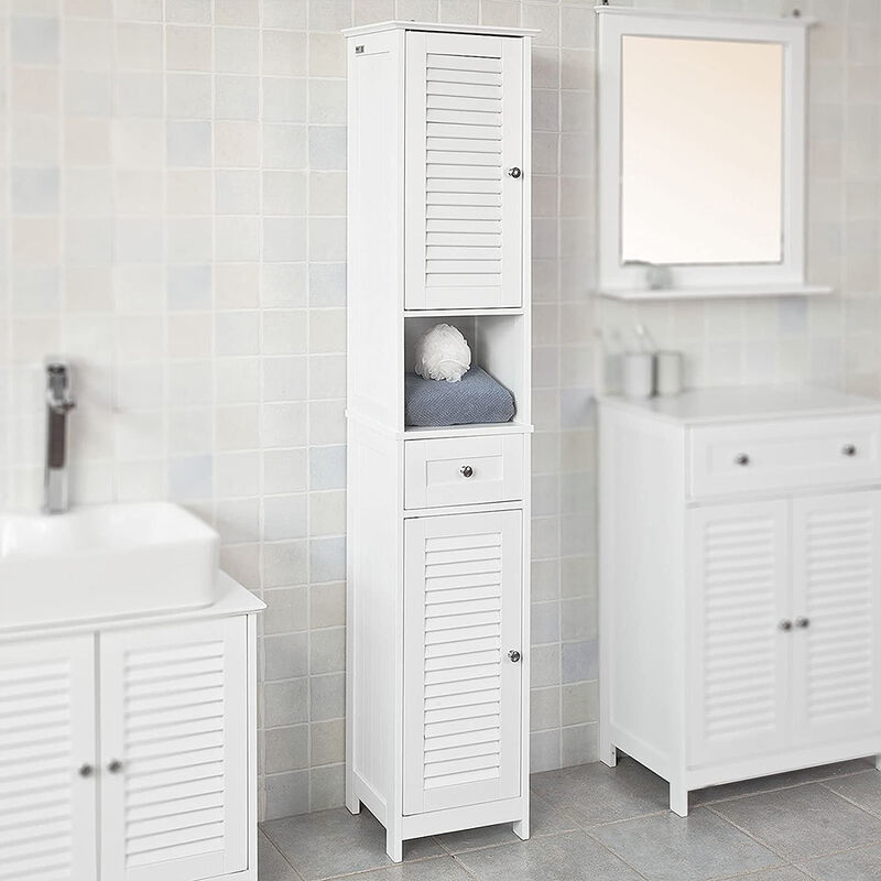 Armadietto da Bagno, Mobiletto Alto con Anta a Persiana, , 1703230cm, Stile  Scandinavo, Bianco