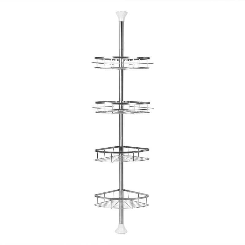 Scaffale angolare telescopico da bagno regolabile in altezza 254-304cm cm 4  ripiani argentato mensola doccia