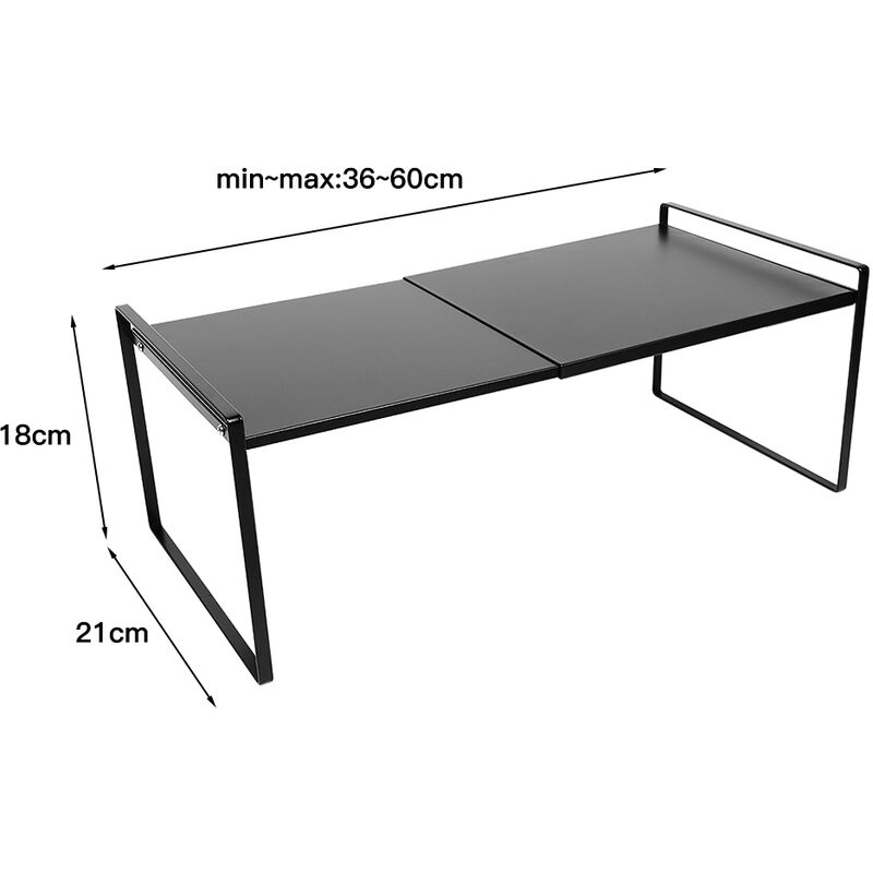 Ripiano Telescopico Sotto Lavello 36-60 Cm - Scaffale A Doppio Strato Regolabile, Portata 10 Kg, Per Cucina E Bagno, Nero