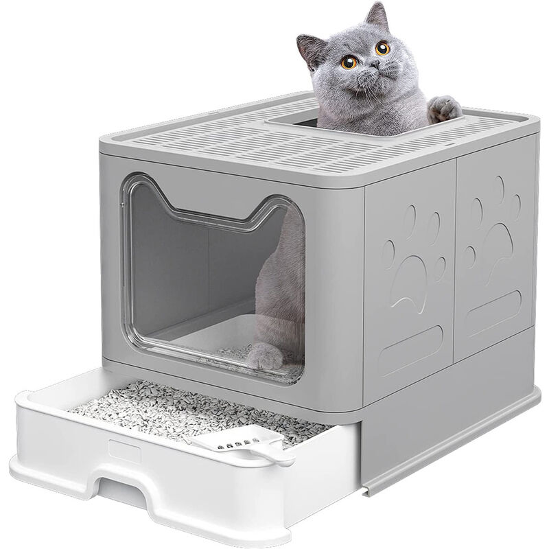 Cassette per Lettiera gatto chiusa, toilette per gatti chiusa grande  pieghevole con Coperchio, lettiera chiusa per gatti lettiera per gatti con  pala Vassoio Estraibile, Portatile Grigio 514138cm