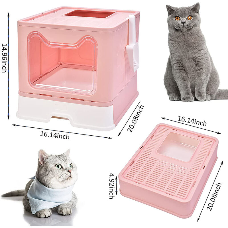 Cassette per Lettiera gatto chiusa, toilette per gatti chiusa grande  pieghevole con Coperchio,Rosa, lettiera chiusa per gatti lettiera per gatti  con pala Vassoio Estraibile, Portatile 514138cm