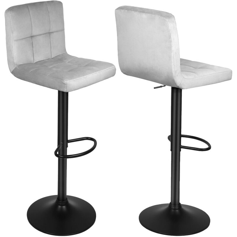 Set 2 Sgabelli Da Bar Con Schienale - Altezza Regolabile 60-81cm, Girevoli 360°, Velluto Grigio Chiaro - Foto 13