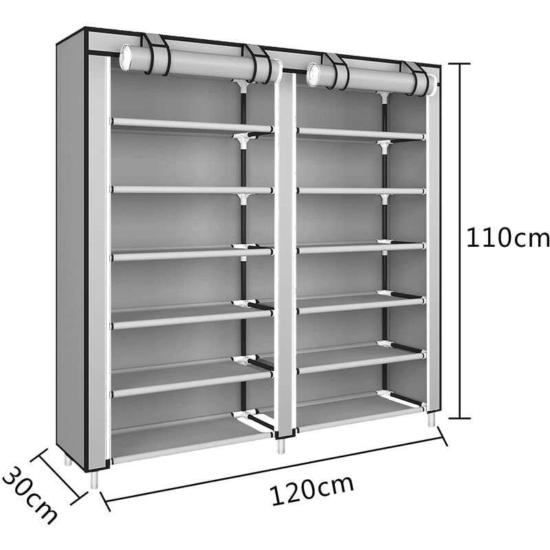 Scarpiera Salvaspazio 120 30 110 cm 2 colonne 6 Ripiani Scarpiera in tessuto,  Scaffale Acciaio e Tessuto - grigio