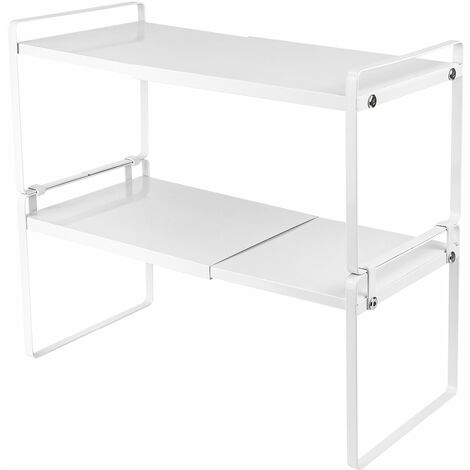 Scaffale Sottolavello Cucina 2 Livelli, Organizer Sottolavello Espandibile , Multifunzionale Mensola Bagno, rganizing Rack per Cucina Camera da Letto Forte capacità di Carico bianco (1/5)