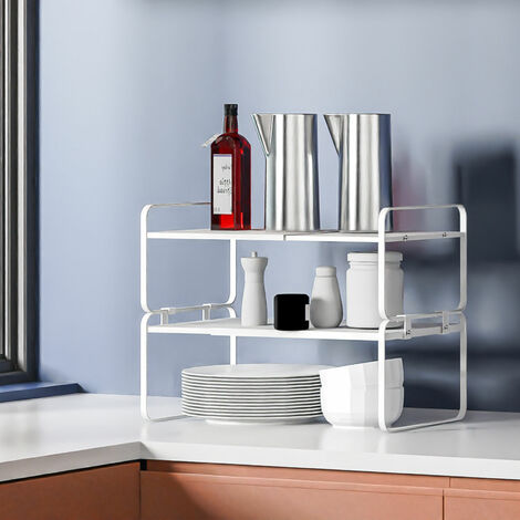 Organizzatore Scorrevole Per Sotto Lavello - 2 Ripiani Con Cassetto, Metallo Bianco - Per Cucina, Bagno O Camera - Carico 10 Kg, Facile Da Montare - Foto 2