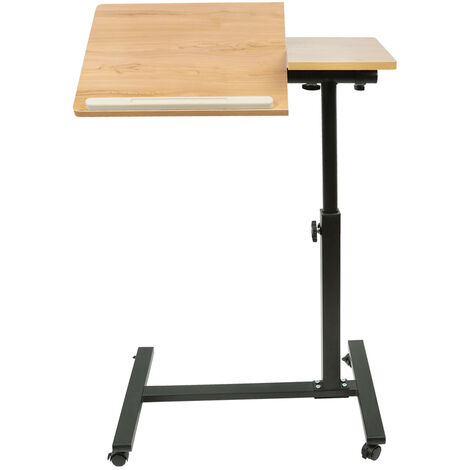 Scrivania in piedi con 4 ruote, regolabile in altezza, tavolo per laptop, scrivania sit-stand con ruote, tavolo alto mobile, tavolo servitore per soggiorno, color legno, 60 x 34,5 x 58/90 cm (1/5)