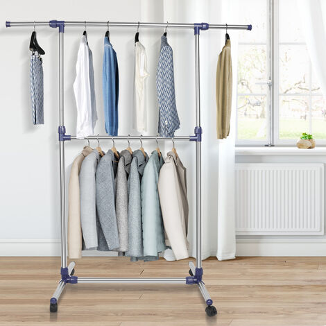 Appendiabiti Mobile Con Ruote FAVOOSTY - Guardaroba Regolabile In Metallo, 161x89x39cm, Bianco - Foto 3