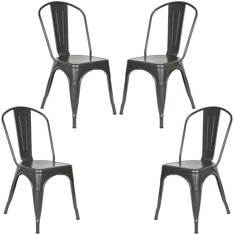 Haloyo Set di 4 Sedie in Metallo Nero Opaco, Sedie da Cucina in Stile Industriale, con Schienale, 85x45x45cm Nero (1/5)