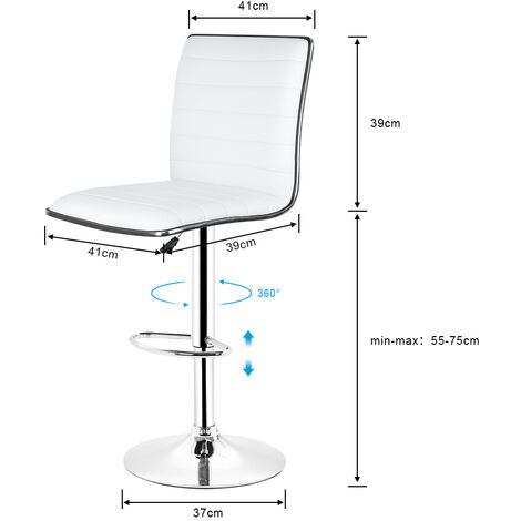 EASYCOMFORT Sgabello Girevole con Schienale, Altezza Regolabile e 5 Ruote  in pelle PU Bianca per Casa o Negozio