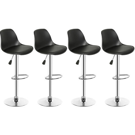 Haloyo Set di 4 Sgabelli da Bar, Sedia da Cucina, Sgabelli da Bar in Velluto, Sgabelli da Bar Girevoli con Schienale e Poggiapiedi, Altezza Regolabile, Nero
