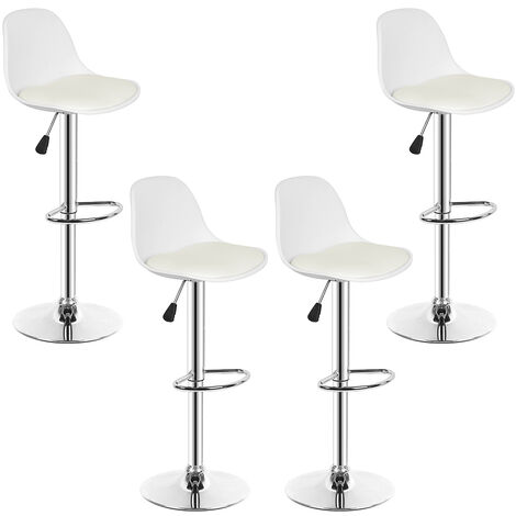 Haloyo Set di 4 Sgabelli da Bar, Sgabello Alto da Bar, Sedia da Cucina, Altezza Regolabile, Girevole a 360°, Bianco