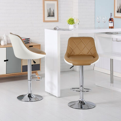 Haloyo Set di 10 Sedia da Bar, Regolabile in Altezza con Schienale, Rivestito in PU, Girevole a 360 Gradi e Poggiapiedi, Cammello e Bianco (1/5)