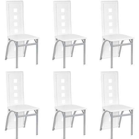 Haloyo Set di 6 Sedie da Pranzo, Sedia da Cucina con Sedile e Schienale in PU, Gambe in Metallo, Bianco (1/5)