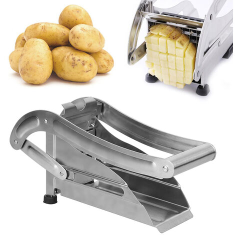 Haloyo Taglierina per patatine fritte professionale in acciaio inossidabile per uso domestico, Taglierina manuale per patatine fritte, Affettatrice per patatine fritte, Colore metallizzato (1/5)
