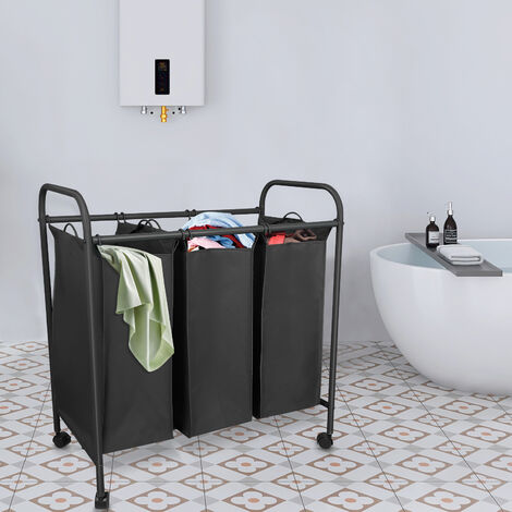 Cesto Portabiancheria 3 Scomparti, 170 L, Porta Biancheria in Bambù, Sacco Rimovibile, Lavanderia, Naturale | Leroy Merlin