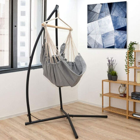 Haloyo® Supporto per sedia a uovo sospeso,sedia sospesa per interni, patio, giardino,214 x 113 x110 cm,Nero