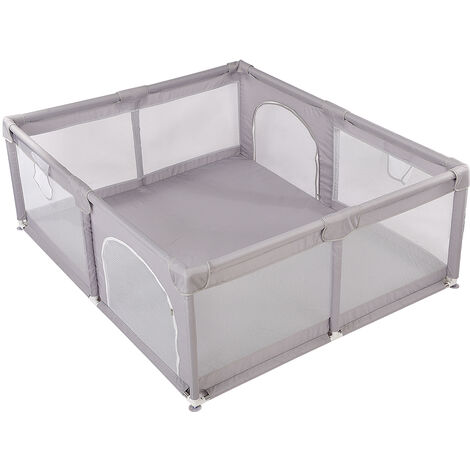 Box Neonato con Materassino 180 x 150 cm,Haloyo®,Recinto per Bambini Centro Attività,con rete traspirante,con Tappeto,grigio