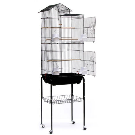 Gabbia,Voliera per Uccelli Pappagalli,Ruote in Metallo,Haloyo®,Niente giocattoli,con tetto,46 x 35.5 x 158.5cm,noir
