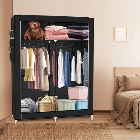 Armadio Portatile Pieghevole In Metallo Con Ruote E Tenda - 2 Aste Appendino, 4 Ripiani - 900kg Capacità (Size : 182x52 Cm)