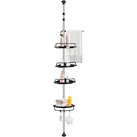 Scaffale angolare telescopico da bagno regolabile in altezza 105-310 cm,Haloyo®,Cestello doccia telescopico con 4 vassoi,per l'organizzazione del bagno,nero