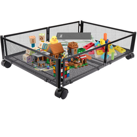 Contenitori Sottoletto con Ruote Coperchio,Haloyo®,Organizzatore Contenitore sotto Letto Metallo,Organizer Vestiti,per Trapunte Giocattoli,60 x 40 x 17cm,nero