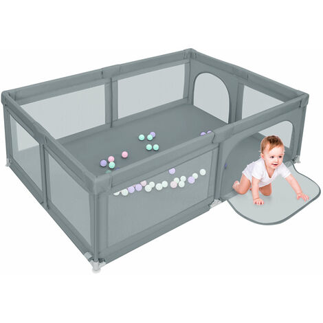 Box per Bambini,Recinto per Bambini con Morbida Rete Traspirante,Haloyo®,Centro di Attività Interno ed Esterno per 0-6 Anni Bambini,con 50 sfere,205 x 147 x 66cm,grigio scuro